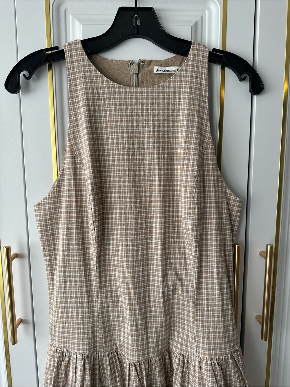 Abercrombie & Fitch Beige Gingham Midi Dress - Picture 5 of 8